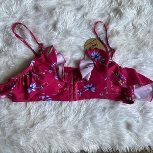 Jaase Bikini 2‎ Piece Top Floral Ruffle Pink NEW Women’s Size Large